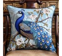 Taxpy Latch Hook Kit for Beginners, Blue Peacock Simple Rug Cushion Cover Making Kit, Embroidery Pillowcase Latch Knitting Starter Kit, Craft Kits for Adults, 43x43cm