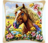 Taxpy Latch Hook Kit for Beginners, Simple Rug Cushion Cover Making Kit, Embroidery Pillowcase Latch Knitting Starter Kit, Craft Kits for Kids Adults, 43x43cm(Animal Horse Pattern,I)