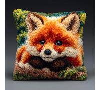 Taxpy Latch Hook Kit, Fox Animal Latch Hook Pillow Kits for Adults Crochet Yarn Cushion Pre-Printed Needlework Handcraft 17X17 Inch