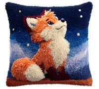 Taxpy Latch Hook Kit, Fox Looking Up at The Stars Animal Latch Hook Pillow Kits for Adults Crochet Yarn Cushion Pre-Printed Needlework Handcraft 17X17 Inch