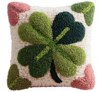 Taxpy Latch Hook Kit, Green Four-Leaf Clover Cushion DIY Pillow Materials Package 43cmX43cm Hooks Knitted Embroidered Carpet Pillow Embroidery Latch Hook Carpet Kit