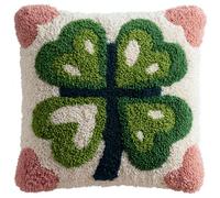 Taxpy Latch Hook Kit, Green Four-Leaf Clover Pillow Latch Hook Embroidery Kits DIY Crochet Yarn Pillowcase Sewing Making Kits Embroidery Kit 43x43cm
