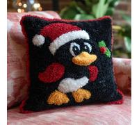Taxpy Latch Hook Kit, Little Black Duck Wearing A Christmas Hat Animal Latch Hook Pillow Kits for Adults Crochet Yarn Cushion Pre-Printed Needlework Handcraft 17X17 Inch