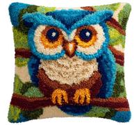 Taxpy Latch Hook Kit, Owl on a Branch Cushion DIY Pillow Materials Package 43cmX43cm Hooks Knitted Embroidered Carpet Pillow Embroidery Latch Hook Carpet Kit