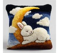 Taxpy Latch Hook Kit Rabbit and The Moon 43X43Cm Latch Hook Pillow Case Kits DIY Latch Hook Cushion Kits Cross Stitch Embroidery Kits Latch Hook Pillow Cover Kits Home Decor