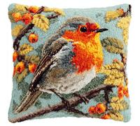 Taxpy Latch Hook Kit Robin Bird Pillow Cover 43x43cm,Adults Beginners Pre-Printed Embroidery Cushion Making Kit,Crochet Yarn Latch Hook Rug Style Pillow for Sofa Decor -7