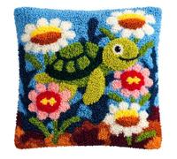 Taxpy Latch Hook Kit, Turtle and Flowers Animal Latch Hook Pillow Kits for Adults Crochet Yarn Cushion Pre-Printed Needlework Handcraft 17X17 Inch