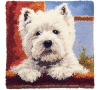 Taxpy Latch Hook Kit, West Highland White Terrier Animal Latch Hook Pillow Kits for Adults Crochet Yarn Cushion Pre-Printed Needlework Handcraft 17X17 Inch