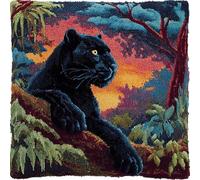 Taxpy Latch Hook Kits, Animal Black Panther Pillow DIY Rug Crochet Hook Cushion Making Kits Preprinted Pattern Canvas Handmade Rug Pillow Hooking Kit 43x43cm