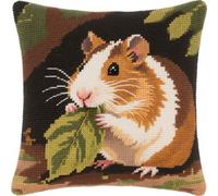 Taxpy Latch Hook Kits, Animal Guinea Pig and Leaves Pillow with Printed Canvas Handmade Cushion Crochet Yarn Embroidery DIY Hook and Latch Kit Pillowcase Decoration 43x43cm