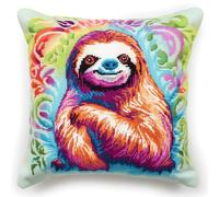 Taxpy Latch Hook Kits, Animal Sloth Pillow Cover DIY Crochet Hook Cushion Rug Making Kits with Printed Pattern Canvas Needlework Hooking Adorment 43x43cm