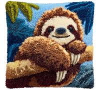 Taxpy Latch Hook Kits, Animal Sloth Pillow DIY Rug Crochet Hook Cushion Making Kits with Preprinted Pattern Canvas DIY Handmade Sofa Cushion Kit 43x43cm