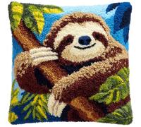 Taxpy Latch Hook Kits, Animal Sloth Pillow with Printed Canvas Cushion Craft Kits Pillow Cover Making Crochet Pre Printed Canvas DIY Needlework Embroidery Kit