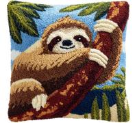 Taxpy Latch Hook Kits, Animal Sloth Pillow with Printed Canvas Handmade Cushion Crochet Yarn Embroidery DIY Hook and Latch Kit Pillowcase Decoration 43x43cm