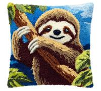 Taxpy Latch Hook Kits, Animal Sloth Throw Pillow Cover Sofa Cushion Cover DIY Embroidery Craft Kit Pattern Printed Canvas Croche 17x17inch