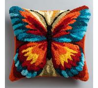 Taxpy Latch Hook Kits, Cartoon Butterfly Pillow with Printed Canvas Cushion Craft Kits Pillow Cover Making Crochet Pre Printed Canvas DIY Needlework Embroidery Kit