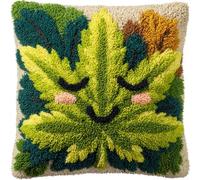 Taxpy Latch Hook Kits, Cartoon Leaves Pillow DIY Rug Crochet Hook Cushion Making Kits with Preprinted Pattern Canvas DIY Handmade Sofa Cushion Kit 43x43cm