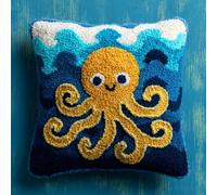 Taxpy Latch Hook Kits, Cartoon Octopus Cushion Craft Kits Pillow Cover Making Crochet Pre Printed Canvas Needlework Latch Hook Cushion Cover Kits,43x43cm