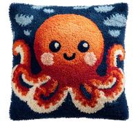 Taxpy Latch Hook Kits, Cartoon Octopus Pillow with Printed Canvas Handmade Cushion Crochet Yarn Embroidery DIY Hook and Latch Kit Pillowcase Decoration 43x43cm