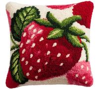 Taxpy Latch Hook Kits, Cartoon Strawberry Pillow DIY Rug Crochet Hook Cushion Making Kits with Preprinted Pattern Canvas Handmade Cushion Kit 43x43cm