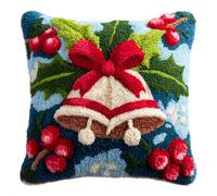 Taxpy Latch Hook Kits, Christmas Bells Pillow Cover DIY Cushion Cross Stitch Crochet Hook Pillowcase Making Kits Preprinted Pattern Canvas Cushion 17x17inch