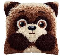 Taxpy Latch Hook Kits DIY Throw Pillow Cover Bear Latch Hook Sofa Cushion Cover Embroidery Craft Kit for Adults and Beginners Pattern Printed Canvas Creativity Crochet 17X17 Inch