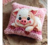 Taxpy Latch Hook Kits DIY Throw Pillow Cover Cute Pink Pig Latch Hook Sofa Cushion Cover Embroidery Craft Kit for Adults and Beginners Pattern Printed Canvas Creativity Crochet 17X17 Inch