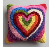Taxpy Latch Hook Kits DIY Throw Pillow Cover Heart Pattern Sofa Cushion Cover Cushion Cover Embroidery Craft Kit for Adults and Beginners Pattern Printed Canvas Creativity Crochet Gift 17X17 Inch