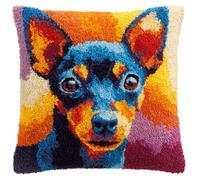 Taxpy Latch Hook Kits DIY Throw Pillow Cover Miniature Pinscher Latch Hook Sofa Cushion Cover Embroidery Craft Kit for Adults and Beginners Pattern Printed Canvas Creativity Crochet Gift 17X17 Inc