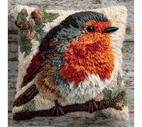 Taxpy Latch Hook Kits DIY Throw Pillow Cover Robin Bird Latch Hook Sofa Cushion Cover Embroidery Craft Kit for Adults and Beginners Pattern Printed Canvas Creativity Crochet Gift 17X17 Inch
