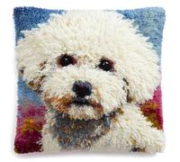Taxpy Latch Hook Kits DIY Throw Pillow Cover White Bichon Frise Dog Latch Hook Sofa Cushion Cover Embroidery Craft Kit for Adults and Beginners Pattern Printed Canvas Creativity Crochet Gift 17X17