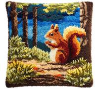 Taxpy Latch Hook Kits for Adults Beginners, A Squirrel in The Forest Pre-Printed Animal Latch Hook Pillow Kit, Craft Rug Making Kits, DIY Embroidery Cushion for Home Sofa Decor & Gift Idea 17X17 I