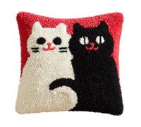 Taxpy Latch Hook Kits for Adults Beginners,Black and White Cat Pre-Printed Latch Hook Pillow Kit,Craft Rug Making Kits,DIY Embroidery Cushion for Home Sofa Decor & Gift Idea 17X17 in.