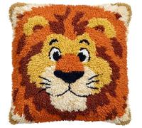 Taxpy Latch Hook Kits for Adults Beginners Cartoon Lion 17X17 in DIY Crochet Pillow Kit Pre-Printed Pillowcase Hook and Latch Rug Kits Needlework Cushion Cover for Home Sofa Decoration