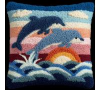 Taxpy Latch Hook Kits for Adults Beginners,Dolphin Pre-Printed Latch Hook Pillow Kit,Craft Rug Making Kits,DIY Embroidery Cushion for Home Sofa Decor & Gift Idea 17X17 in.