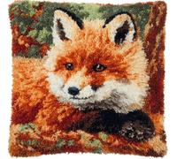 Taxpy Latch Hook Kits for Adults Beginners Fox 17X17 in DIY Crochet Pillow Kit Pre-Printed Pillowcase Hook and Latch Rug Kits Needlework Cushion Cover for Home Sofa Decoration