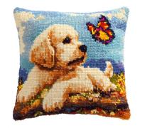 Taxpy Latch Hook Kits for Adults Beginners Labrador and Butterfly Latch Hook Pillow Kit Pre-Printed Latch Hook Rug Kits Insect Cross-Stitch Cushion for Home Sofa Decoration 17X17 in. Handmade Gift