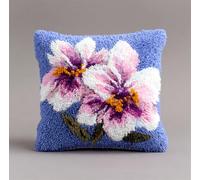 Taxpy Latch Hook Kits for Adults Beginners Orchidea 17X17 in DIY Crochet Pillow Kit Pre-Printed Pillowcase Hook and Latch Rug Kits Needlework Cushion Cover for Home Sofa Decoration