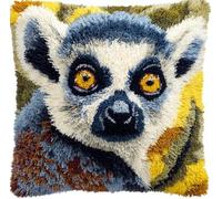 Taxpy Latch Hook Kits for Adults Beginners,Ring-Tailed Lemur Pre-Printed Latch Hook Pillow Kit,Craft Rug Making Kits,DIY Embroidery Cushion for Home Sofa Decor & Gift Idea 17X17 in.
