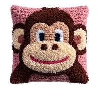 Taxpy Latch Hook Kits for Adults DIY Monkey Pillow Cover Beginner Cross Stitch Kits with Preprinted Canvas Crochet Yarn Embroidery Hooking Sofa Home Decor 17'' X 17''
