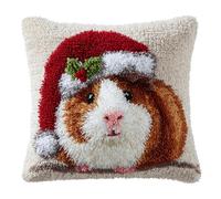 Taxpy Latch Hook Kits for Adults, Guinea Pig Wearing A Christmas Hat DIY Decor Pattern Pillow Cover Kit Needlework Cushion Cover Hand Craft Crochet for Home Sofa Decorations 17 X 17 Inch