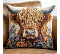 Taxpy Latch Hook Kits for Adults, Highland Cow DIY Decor Pattern Pillow Cover Kit Needlework Cushion Cover Hand Craft Crochet for Home Sofa Decorations 17 X 17 Inch
