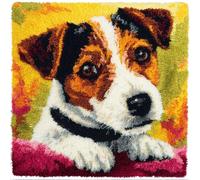 Taxpy Latch Hook Kits for Adults, Jack Russell Terrier DIY Decor Pattern Pillow Cover Kit Needlework Cushion Cover Hand Craft Crochet for Home Sofa Decorations 17 X 17 Inch
