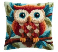 Taxpy Latch Hook Kits for Adults, Owl On A Branch DIY Decor Pattern Pillow Cover Kit Needlework Cushion Cover Hand Craft Crochet for Home Sofa Decorations 17 X 17 Inch