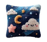 Taxpy Latch Hook Kits for Adults, Stars, Moon and White Clouds DIY Decor Pattern Pillow Cover Kit Needlework Cushion Cover Hand Craft Crochet for Home Sofa Decorations 17 X 17 Inch