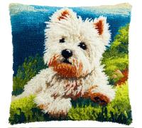 Taxpy Latch Hook Kits for Kids Adults Westie Dog Puppy White Green Grass DIY Rug Tapestry Kits with Printed Canvas Embroidery Festival Gifts Home Decoration 17Inch X 17Inch
