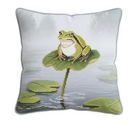 Taxpy Latch Hook Kits, Frog on Lotus Leaf Pillow with Printed Canvas Cushion Craft Kits Pillow Cover Making Crochet Pre Printed Canvas DIY Needlework Embroidery Kit