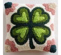 Taxpy Latch Hook Kits, Green Four-Leaf Clover Pillow Cover DIY Cushion Cross Stitch Crochet Hook Pillowcase Making Kits Preprinted Pattern Canvas Cushion 17x17inch
