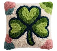 Taxpy Latch Hook Kits, Green Four-Leaf Clover Pillow DIY Rug Crochet Hook Cushion Making Kits Preprinted Pattern Canvas Handmade Rug Pillow Hooking Kit 43x43cm