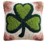 Taxpy Latch Hook Kits, Green Four-Leaf Clover Pillow DIY Rug Crochet Hook Cushion Making Kits with Preprinted Pattern Canvas DIY Handmade Sofa Cushion Kit 43x43cm